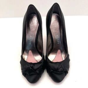 Paris Hilton Spelled Stilettos Black Satin Rhinestone Heels Womens 7.5 Dressy